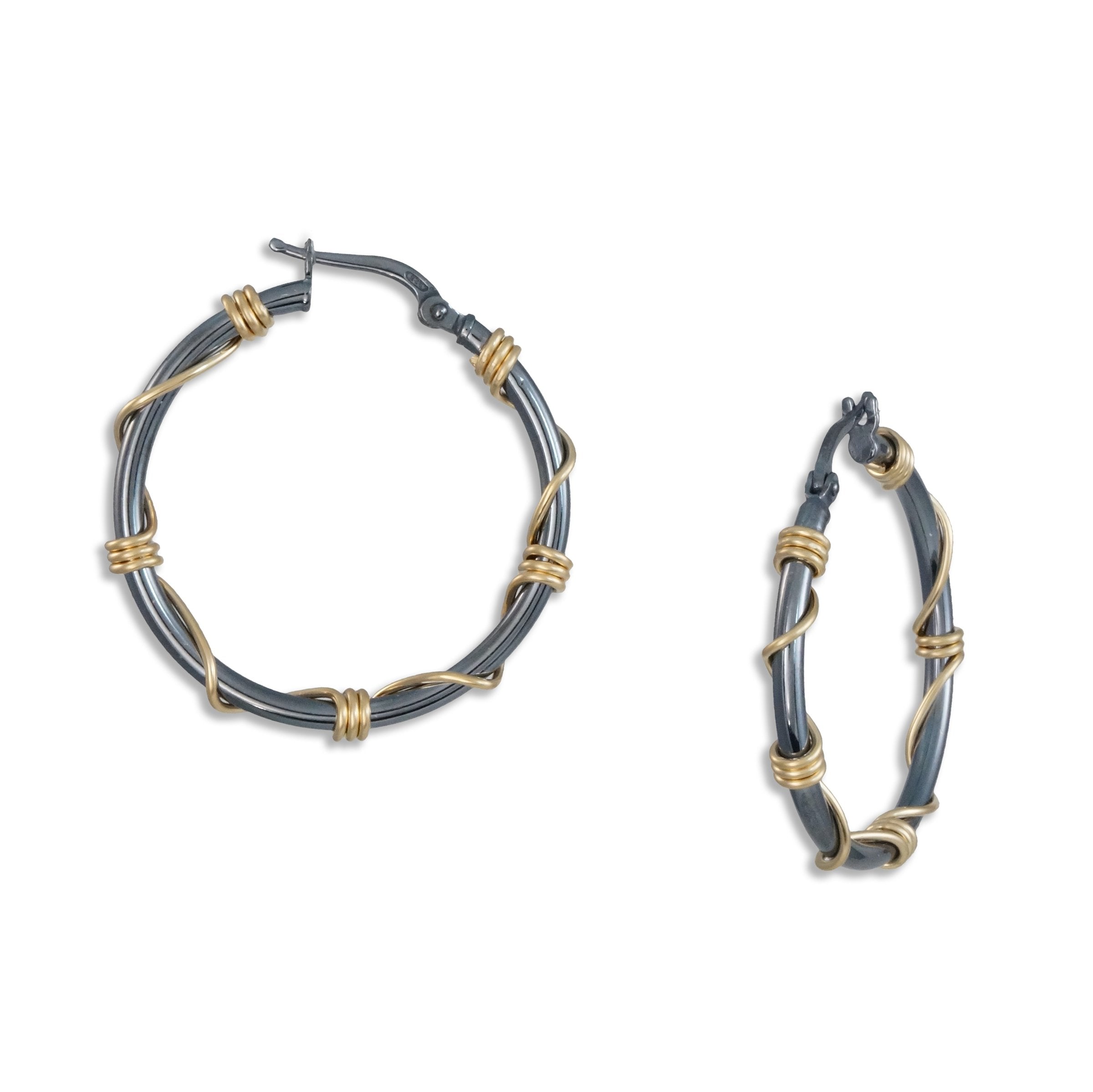 Medium Black and Gold Wrapped Hoops
