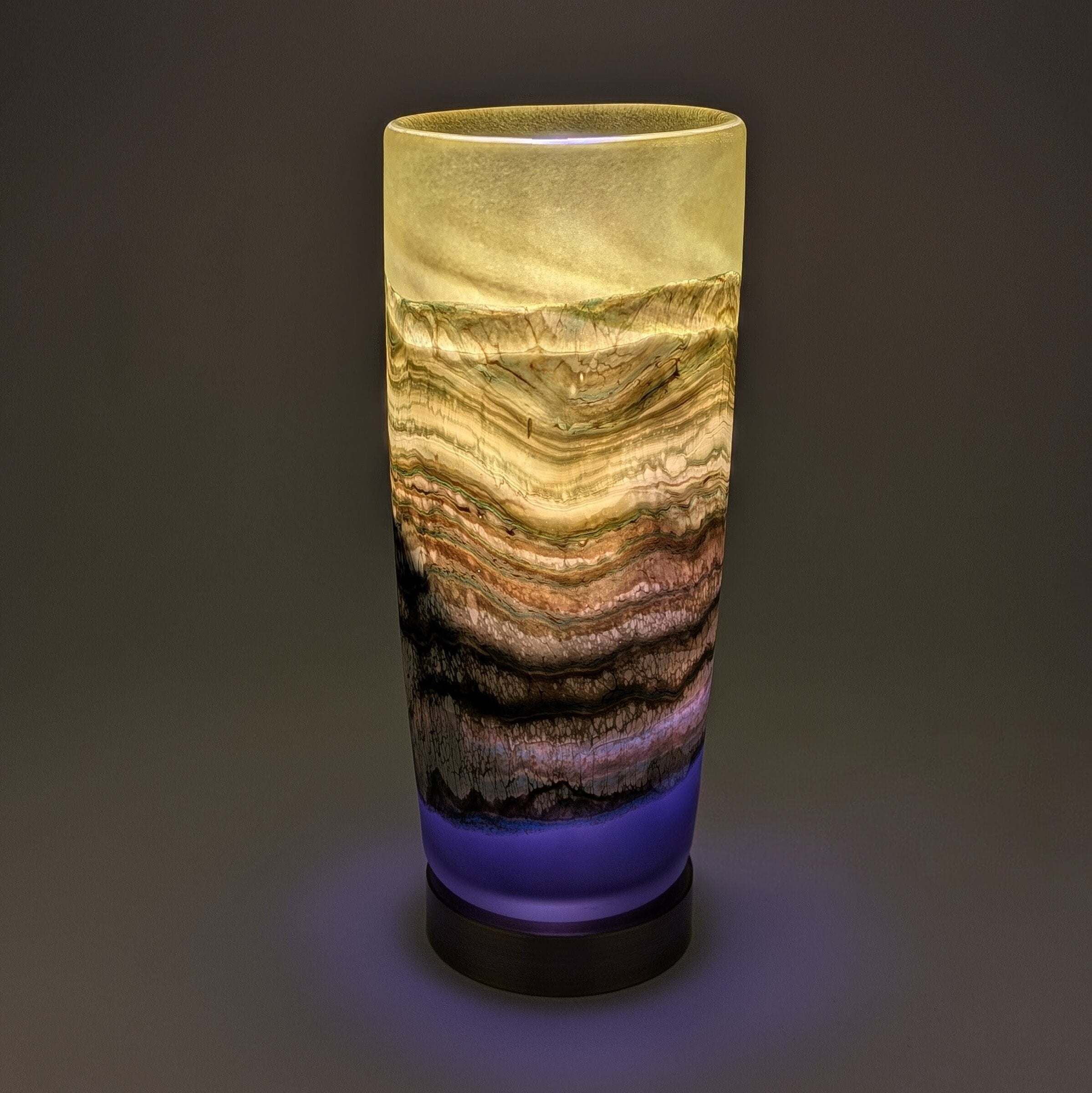Satin Agate Pillar Lamp in Lime and Amethyst