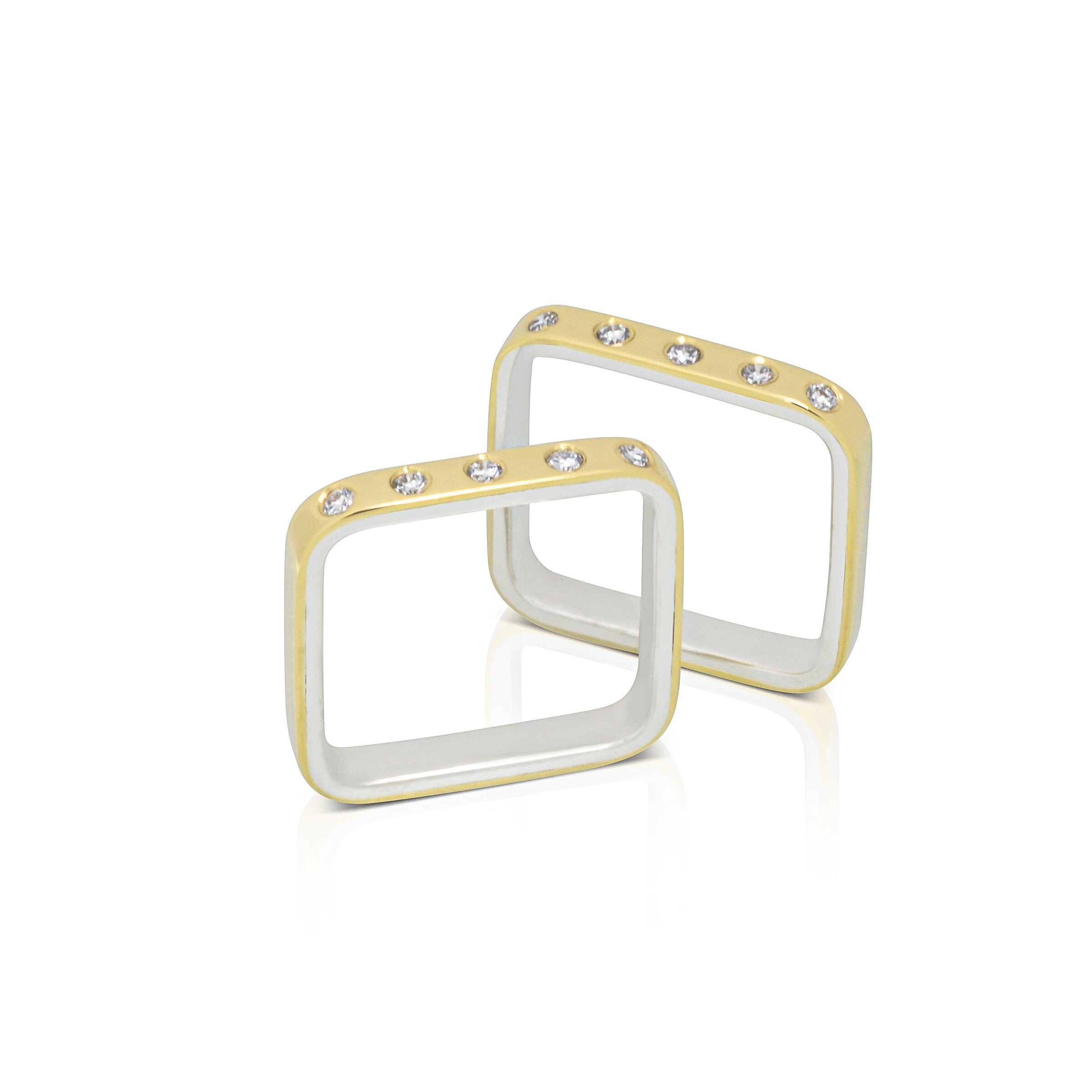 Diamond Bimetal Square Ring Set