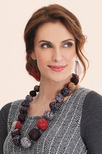 Black Mix Silk Crepe Kantha Necklace
