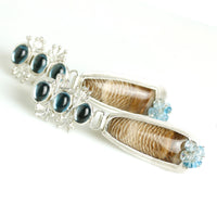 Sprouting Blue Topaz & Petrified Oak Earrings