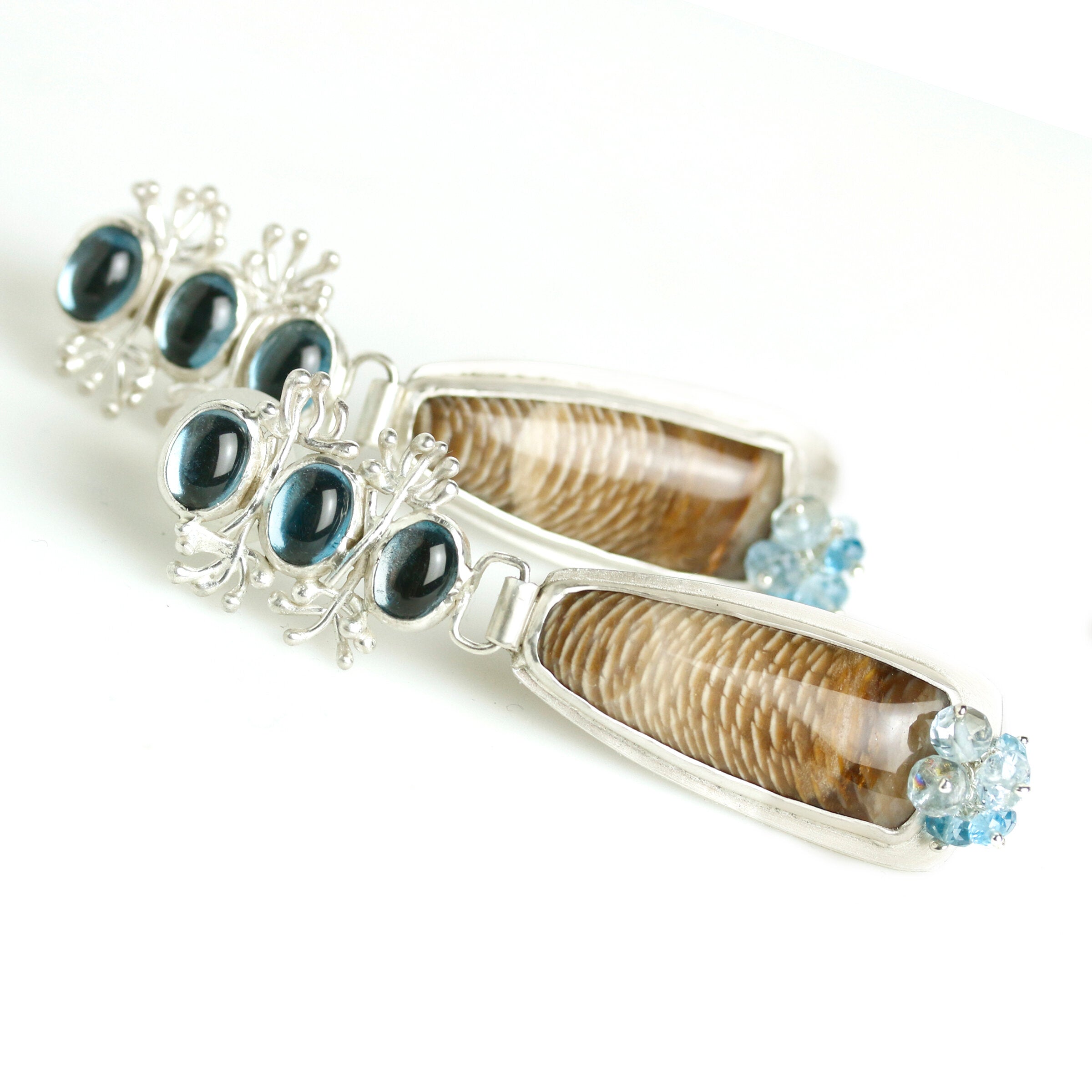 Sprouting Blue Topaz & Petrified Oak Earrings