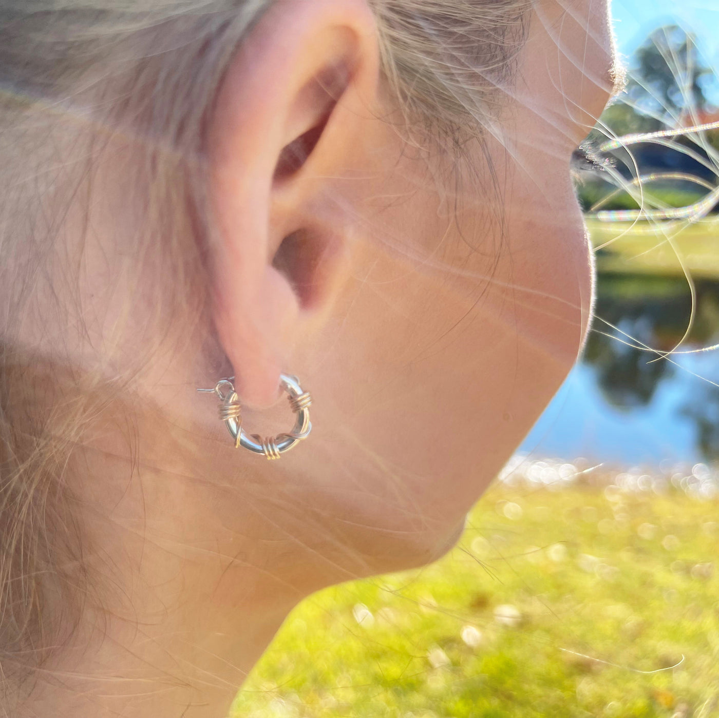 Small Silver and Gold Wrapped Hoops