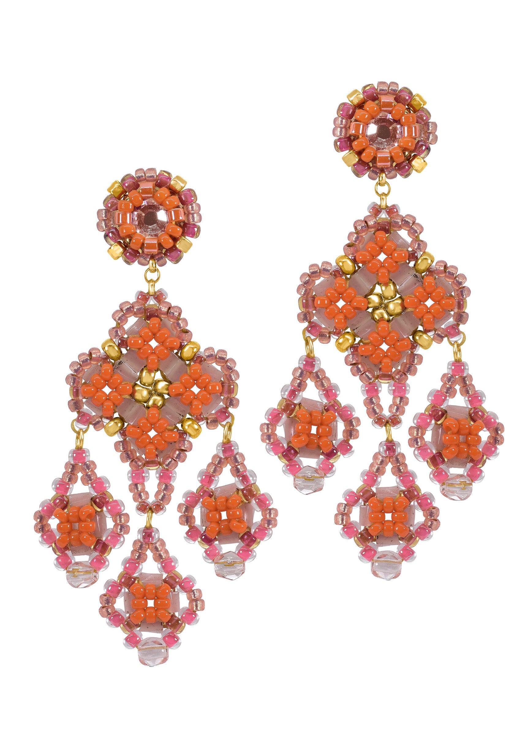 Pink & Orange Chandelier Earrings