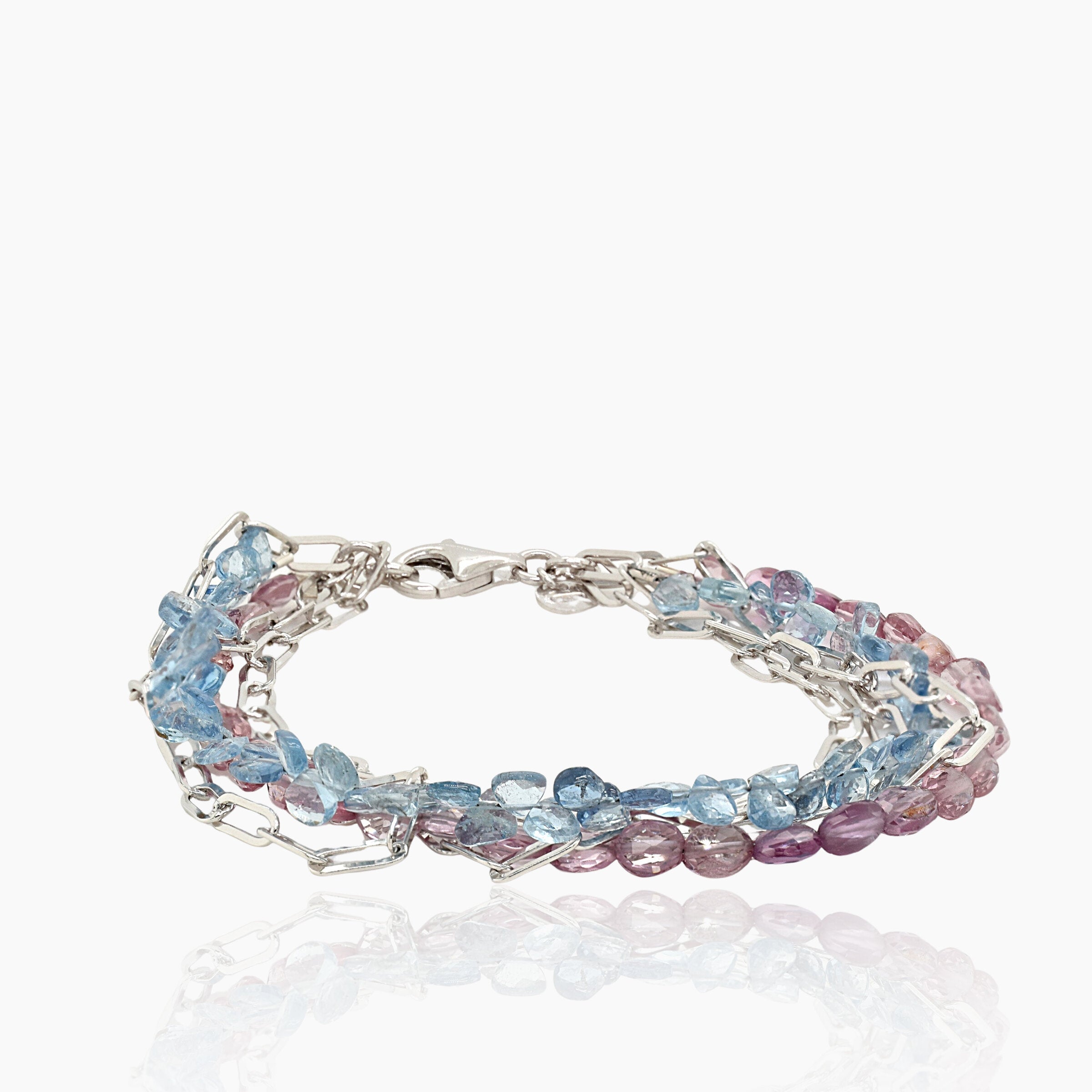Aquamarine, Garnet & Silver Four-Strand Bracelet