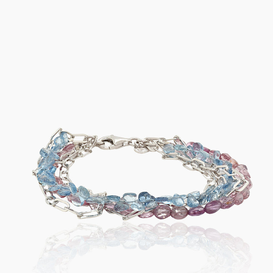 Aquamarine, Garnet & Silver Four-Strand Bracelet