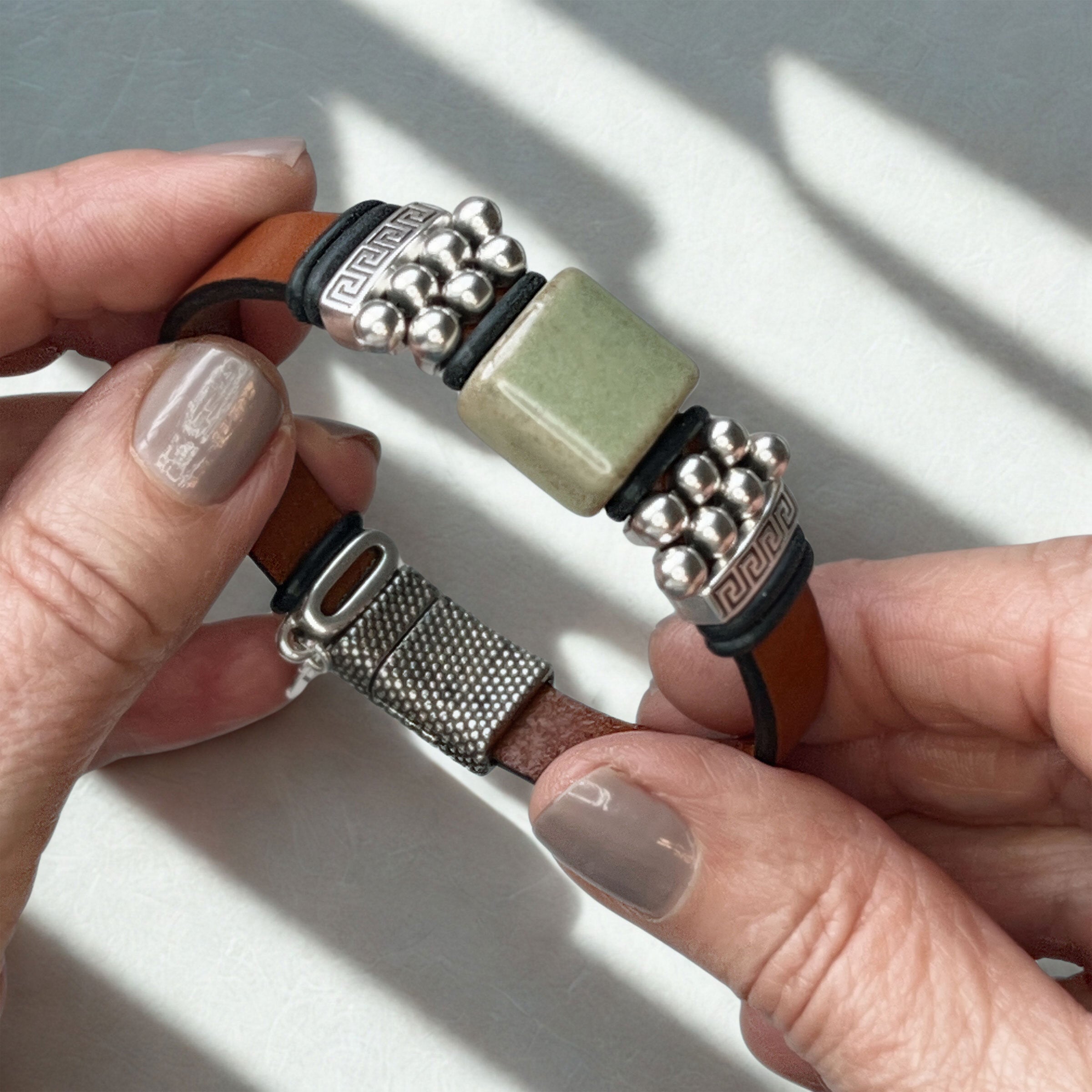 Patina Stone Leather Bracelet