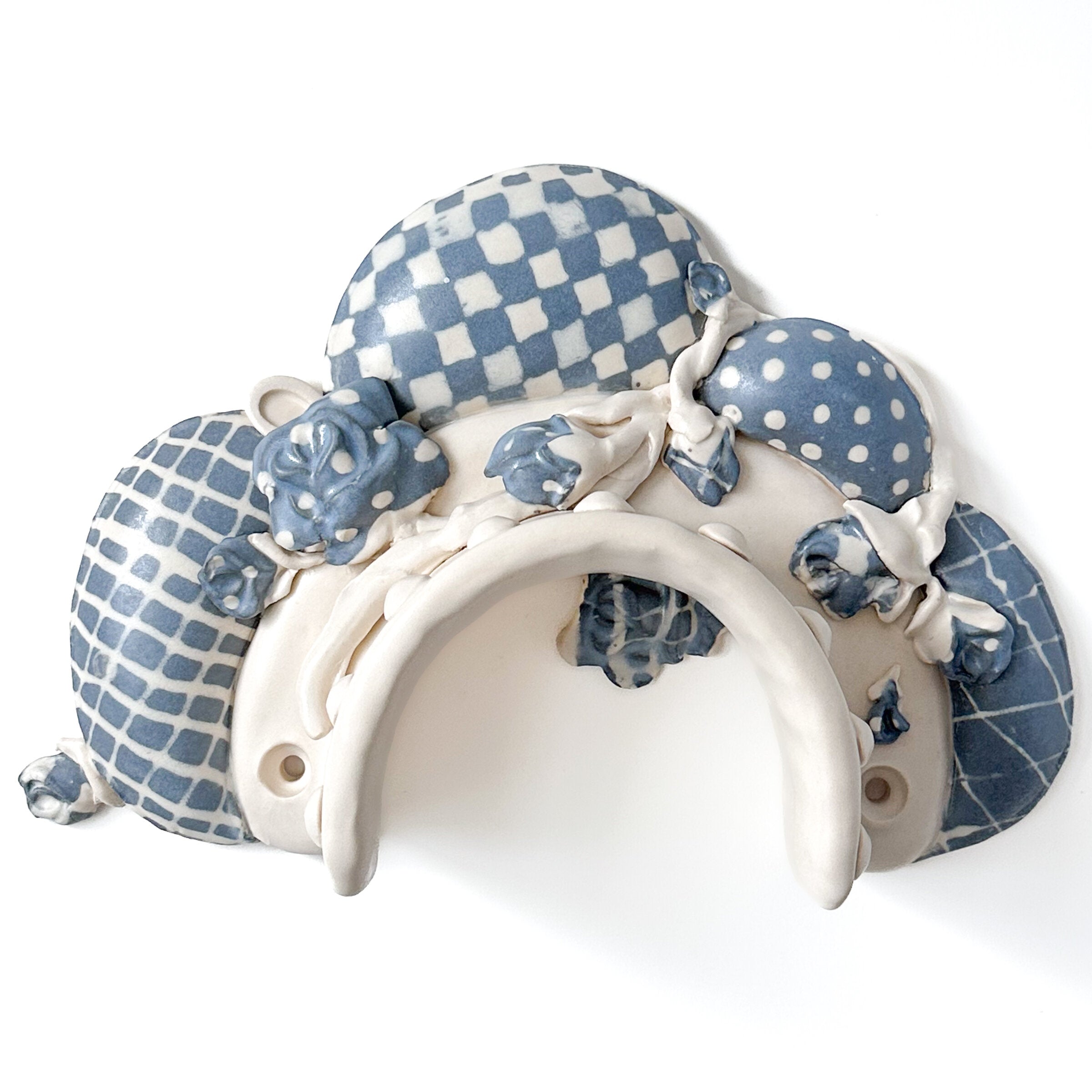 Plaid and Polka Dot Rose Wall Sculpture
