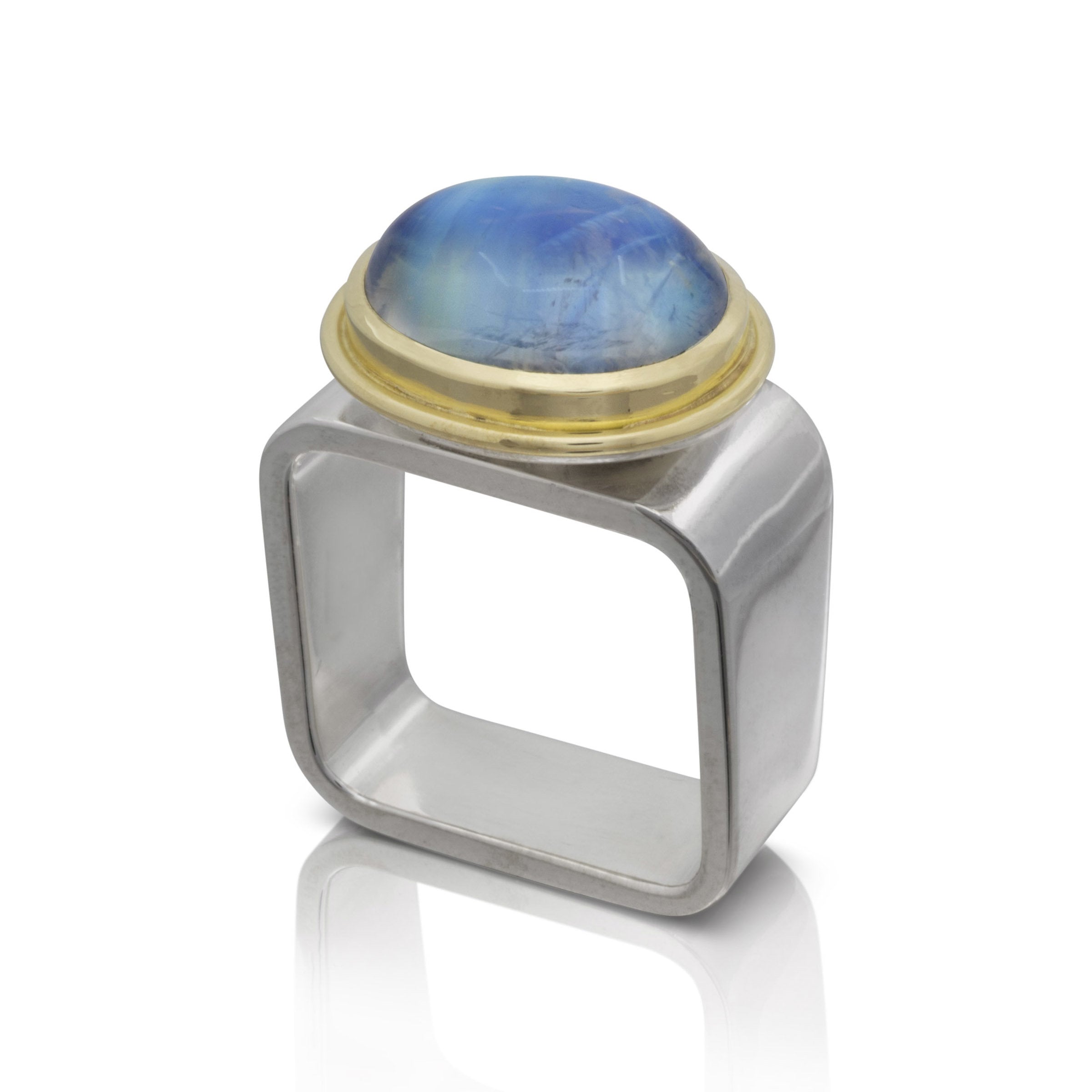 Moonstone Oval Cabochon Square Ring