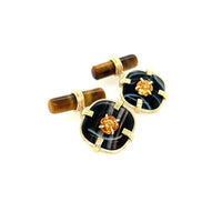 Banded Agate and Orange Sapphire Chain Cufflinks