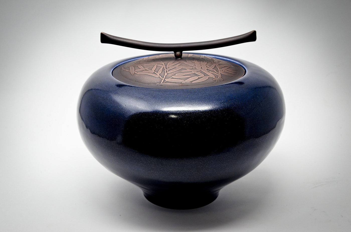Night Sky Vessel with Leaf and Vine Copper Lid