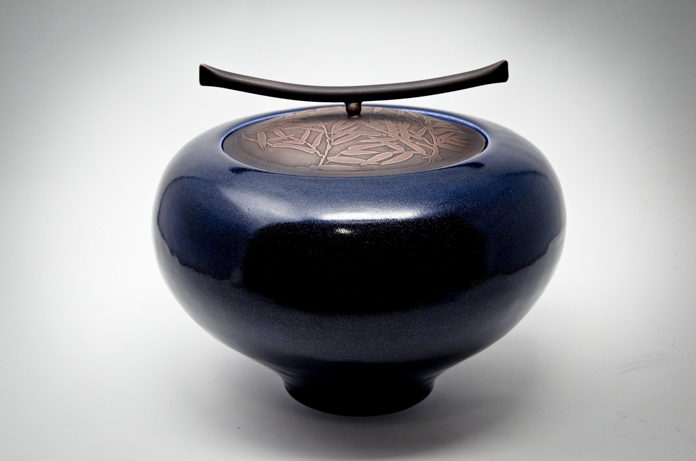Night Sky Vessel with Leaf and Vine Copper Lid