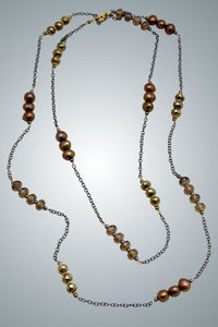 Smokey Topaz, Pyrite & Pearl Necklace