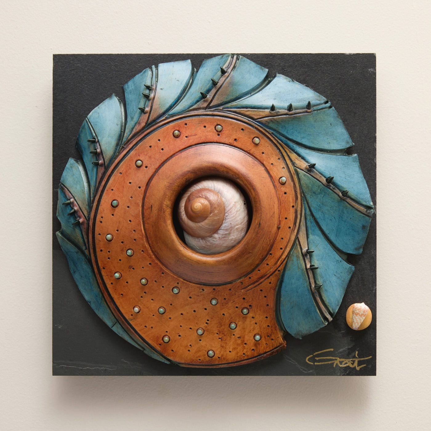 Navy Leaves with Copper Twist and Nautilus