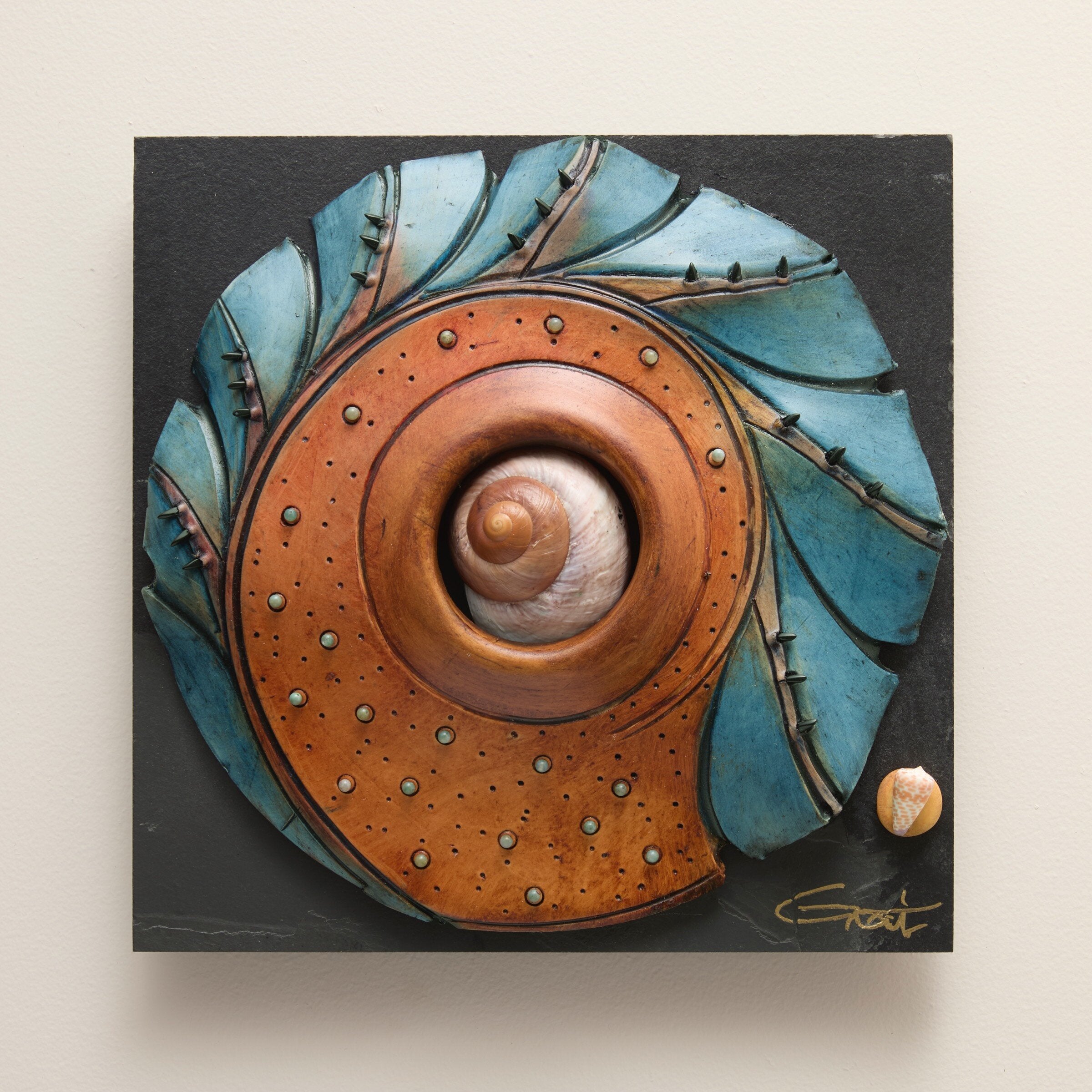 Navy Leaves with Copper Twist and Nautilus