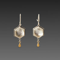Geometric Topaz Earrings with Gold Drops