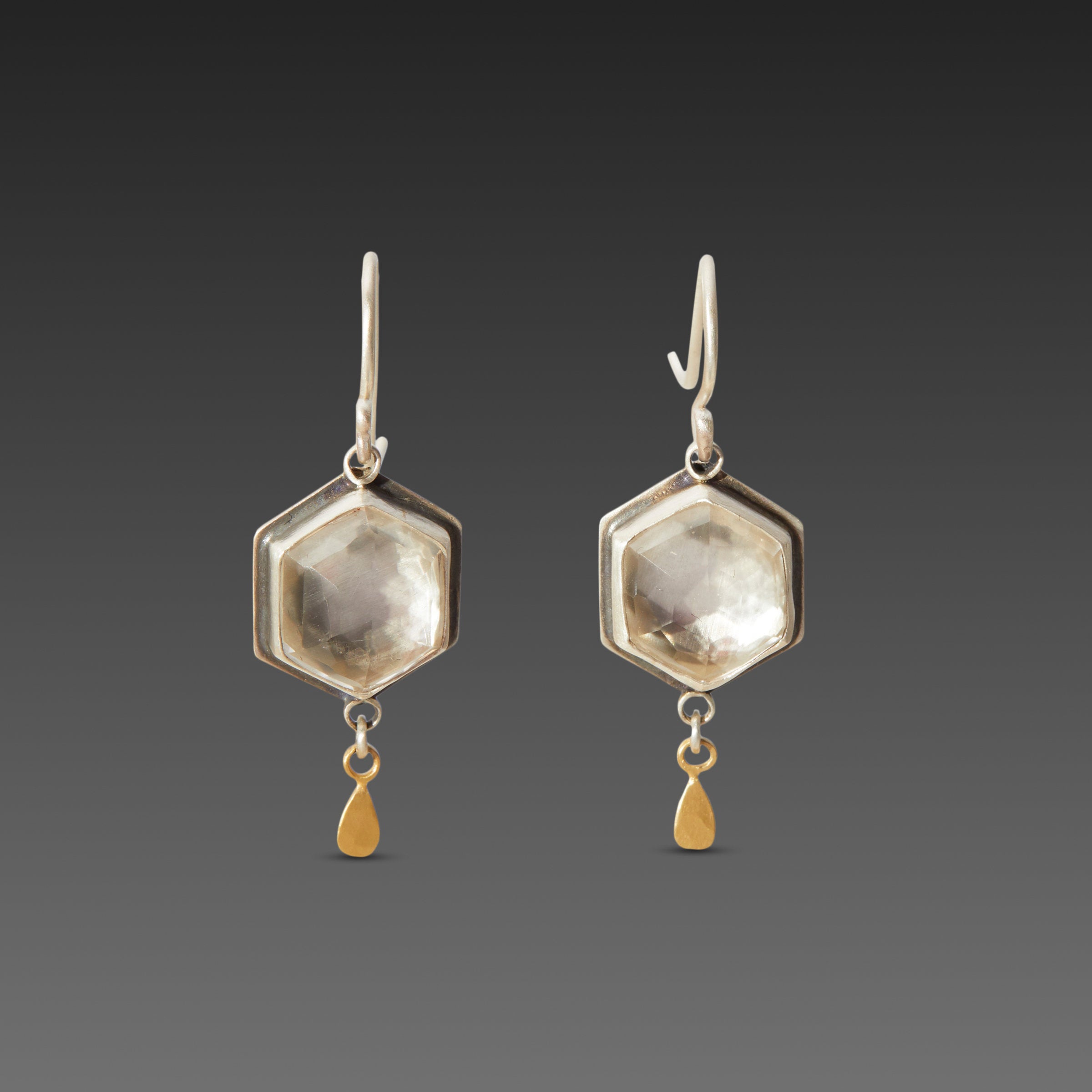 Geometric Topaz Earrings with Gold Drops