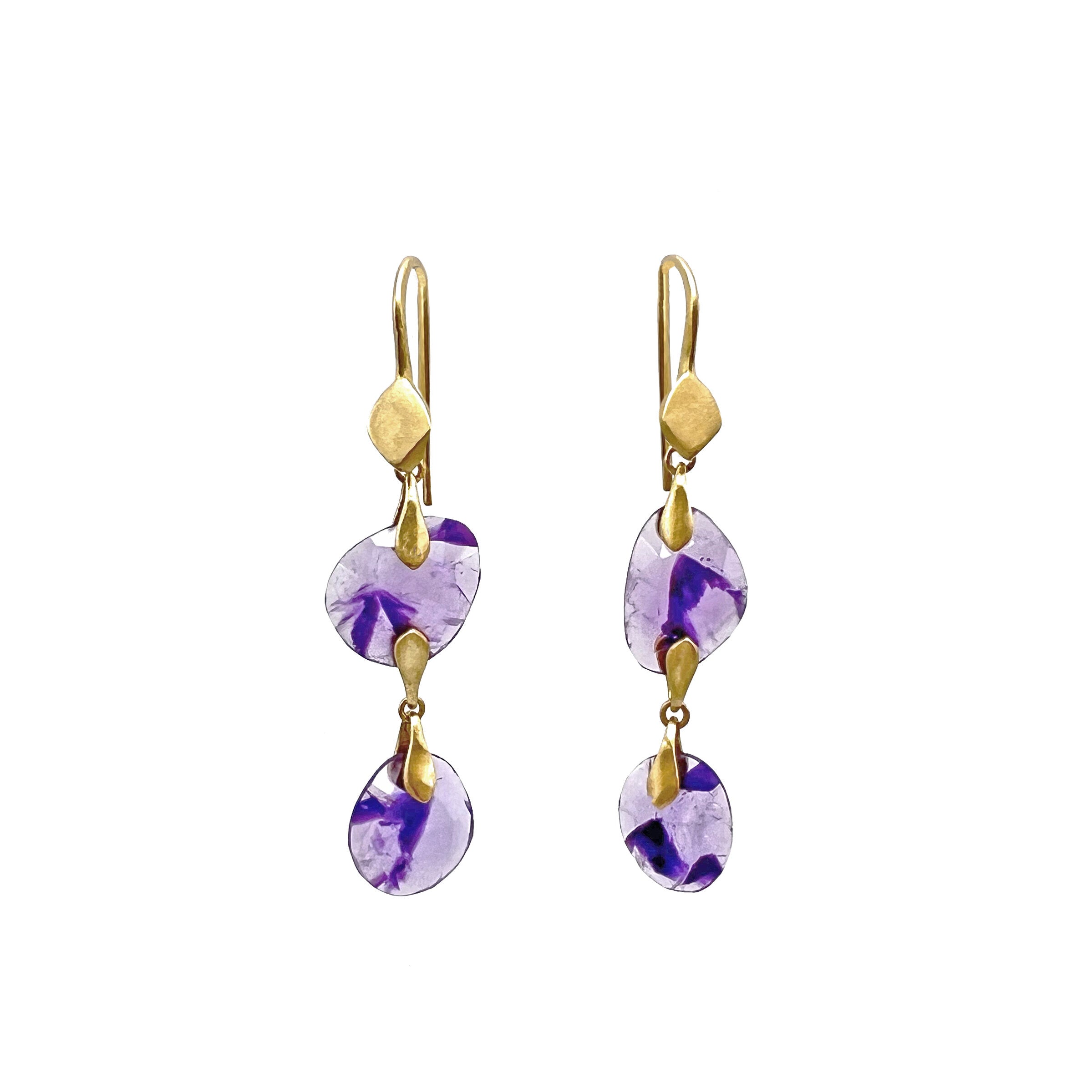 Double Drop Rosecut Amethyst Earrings