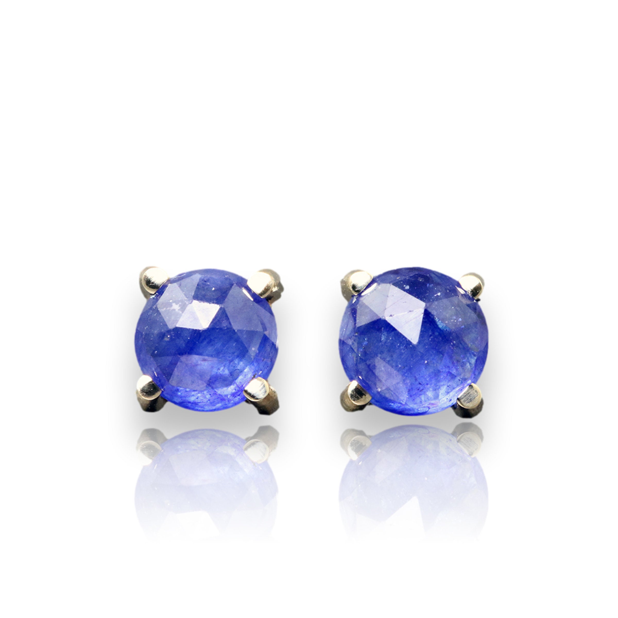 Rose Cut Blue Sapphire Stud Earrings