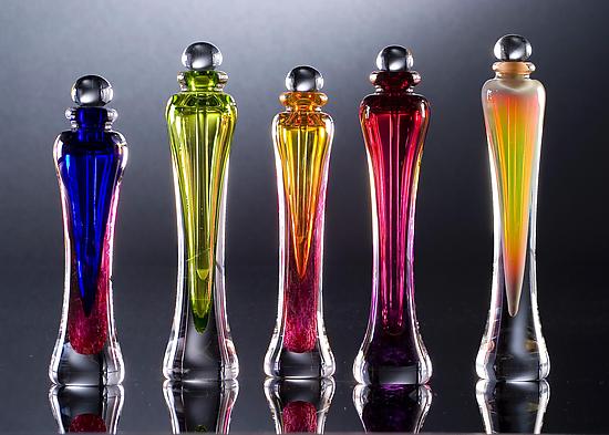 left to right: cobalt & ruby, lime, gold & ruby, ruby & hyacinth, opaque iris yellow