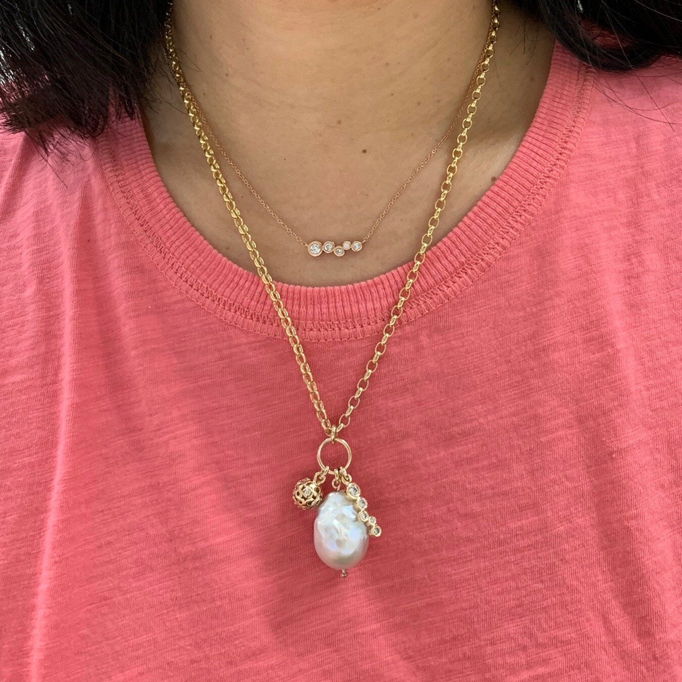 Petal Pearl Charm Pendant Necklace