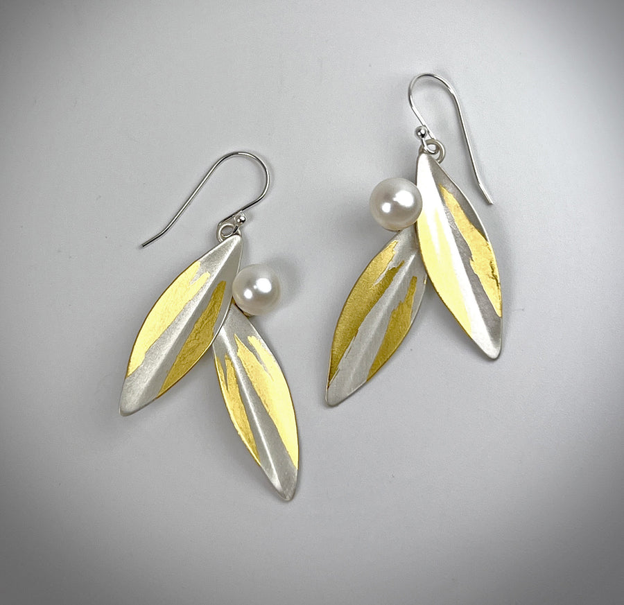 Folded Petal Pearl Earrings