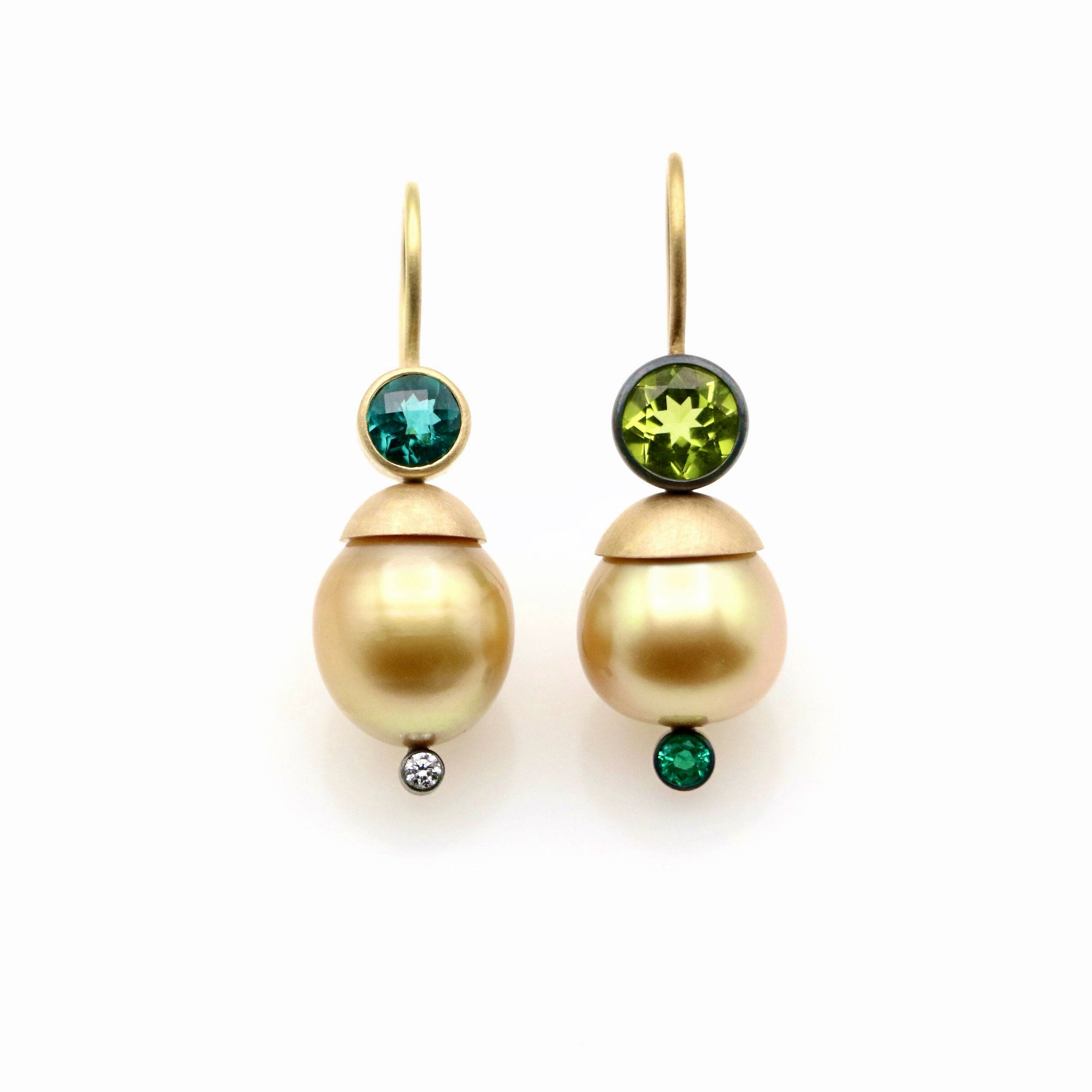 South Sea Pearls & Green Gems Earrings