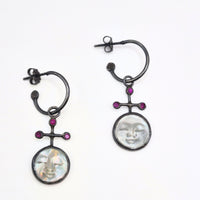 Mother-of-Pearl & Ruby Moon Hoop Earrings
