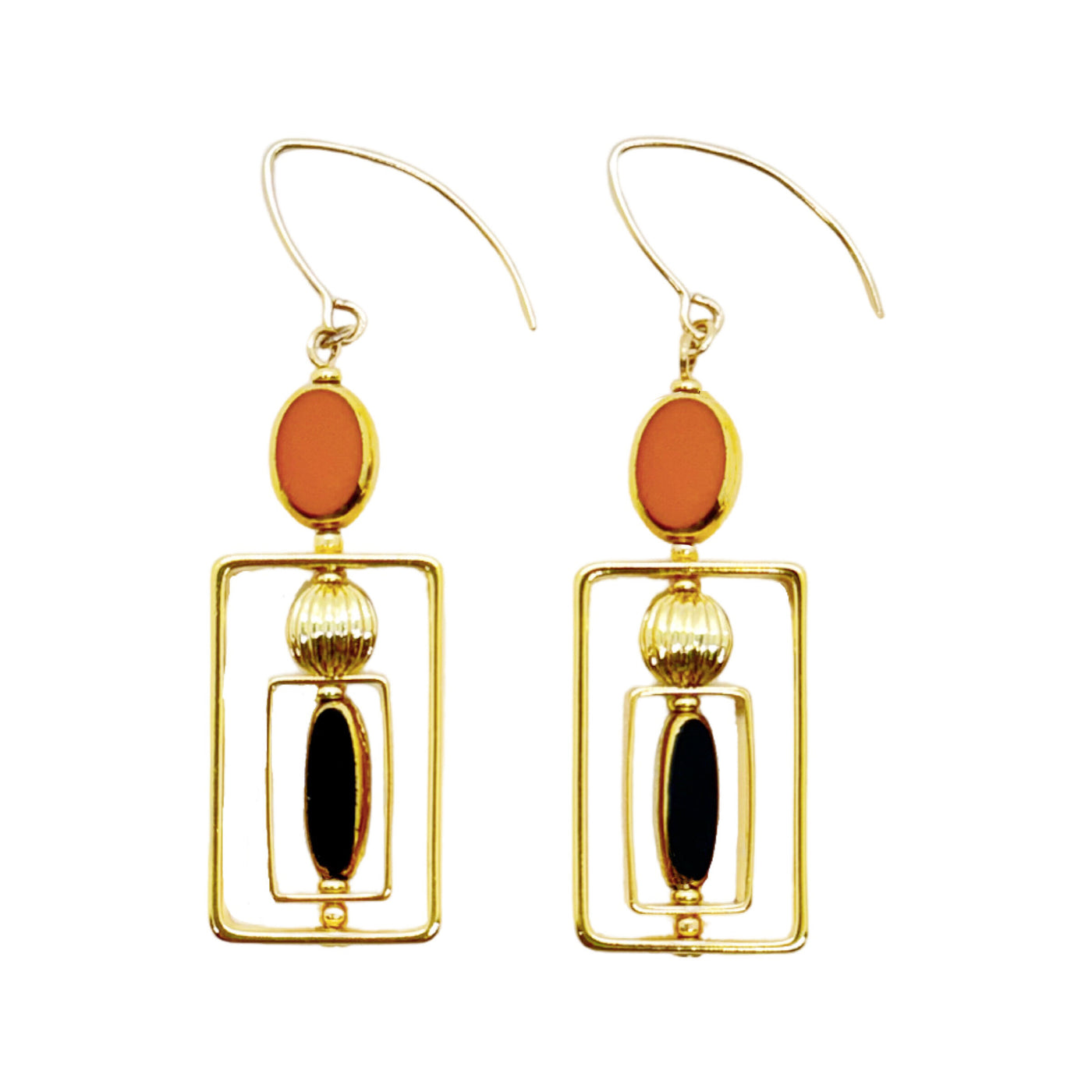 Caramel & Black Art Deco Earrings