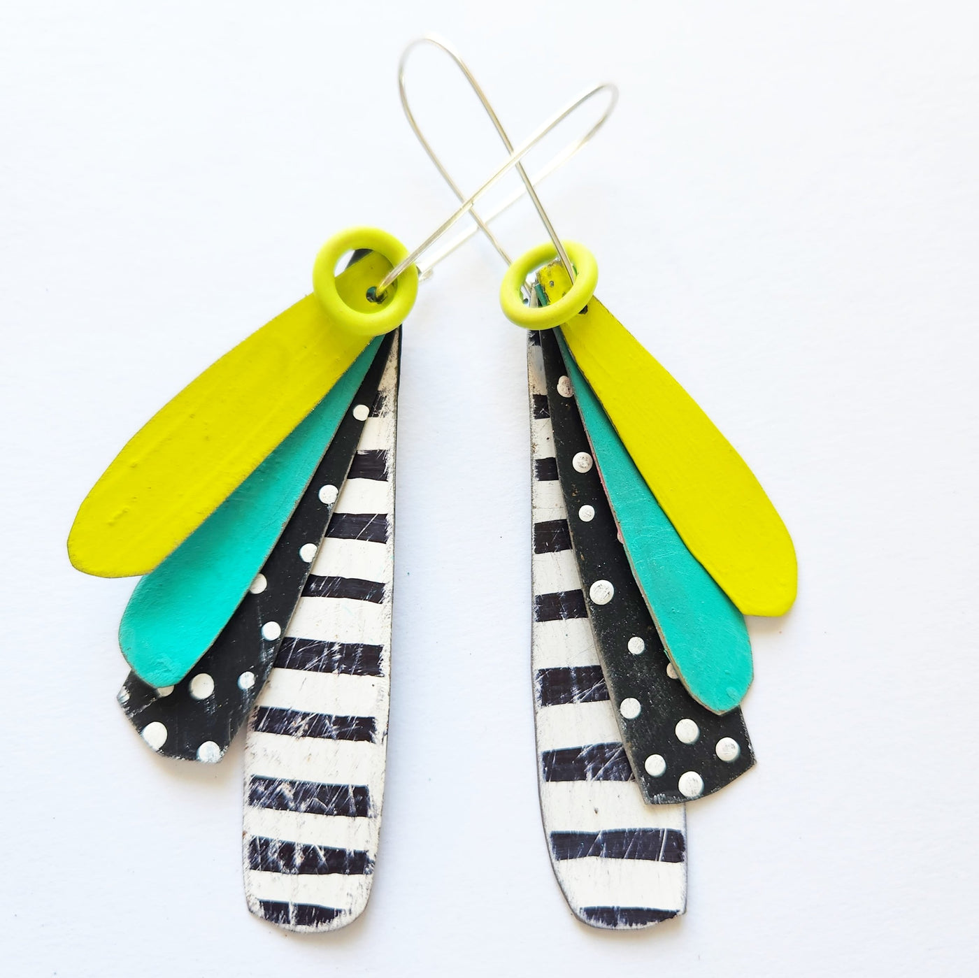 Turquoise, Chartreuse, Black & White Drops Earrings