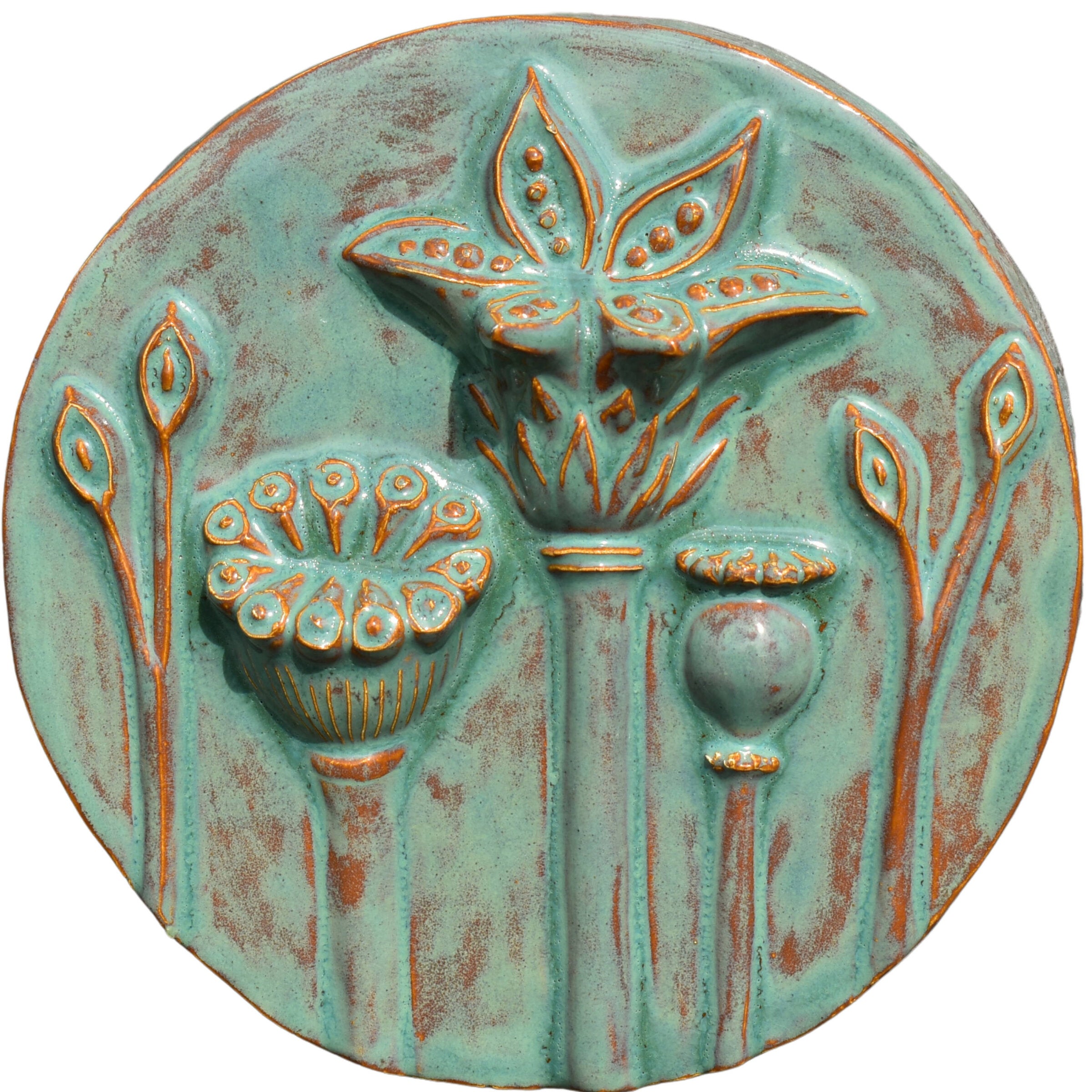Circle of Poppies Tile in Turtle Shell