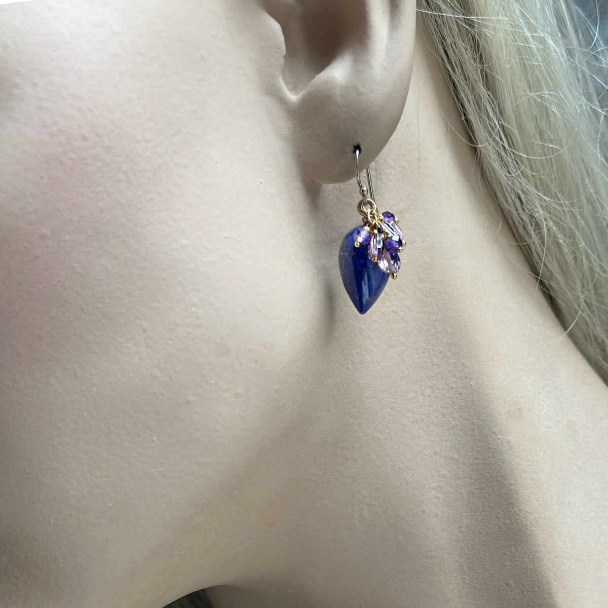 Lapis & Purple Cluster Earrings