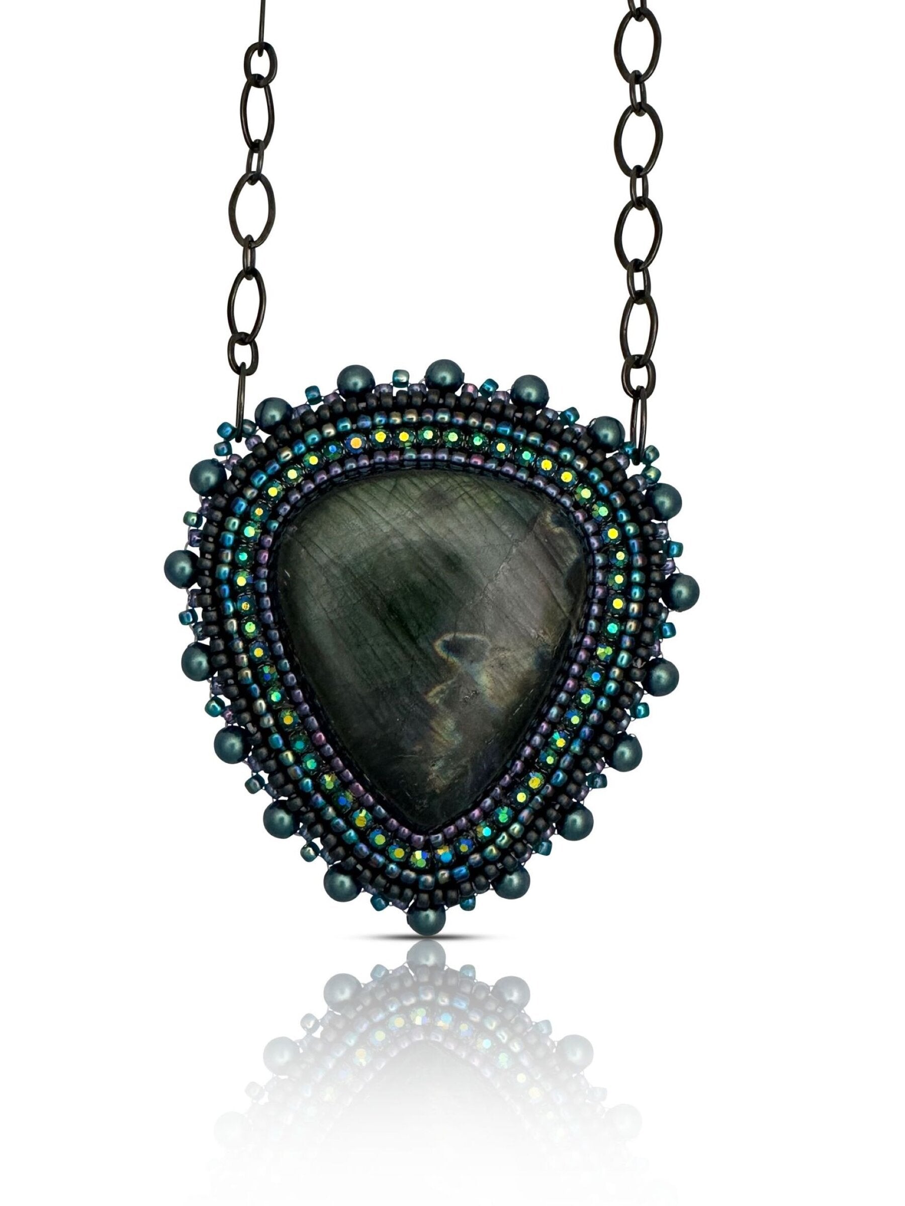 Deep Teal Spectralite Labradorite Pendant