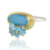 Azure Blue and Green Opal Ring with Fringe