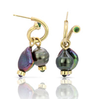 Double Pearl Charm Earrings on Peek-A-Boo Hoops