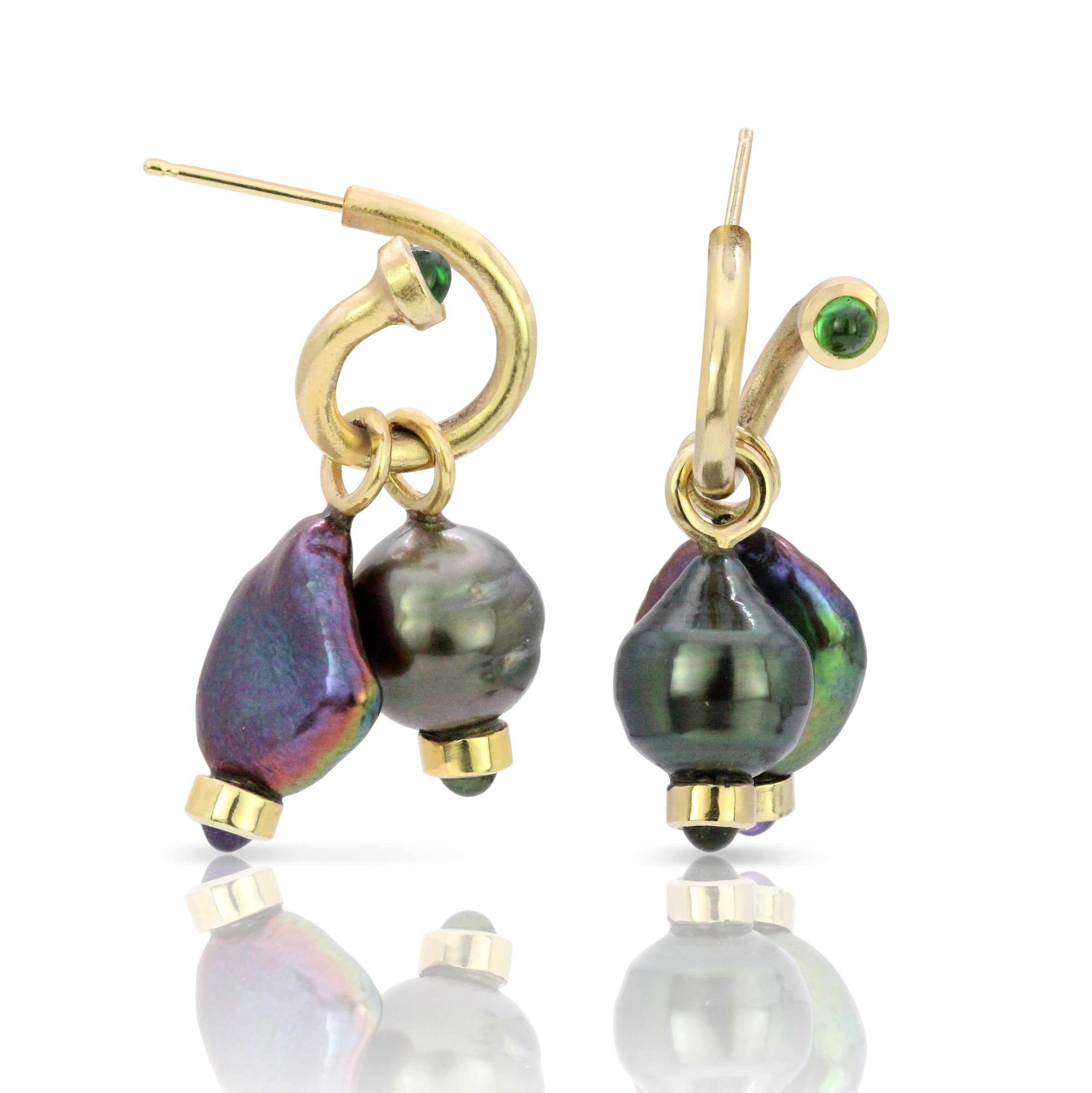 Double Pearl Charm Earrings on Peek-A-Boo Hoops