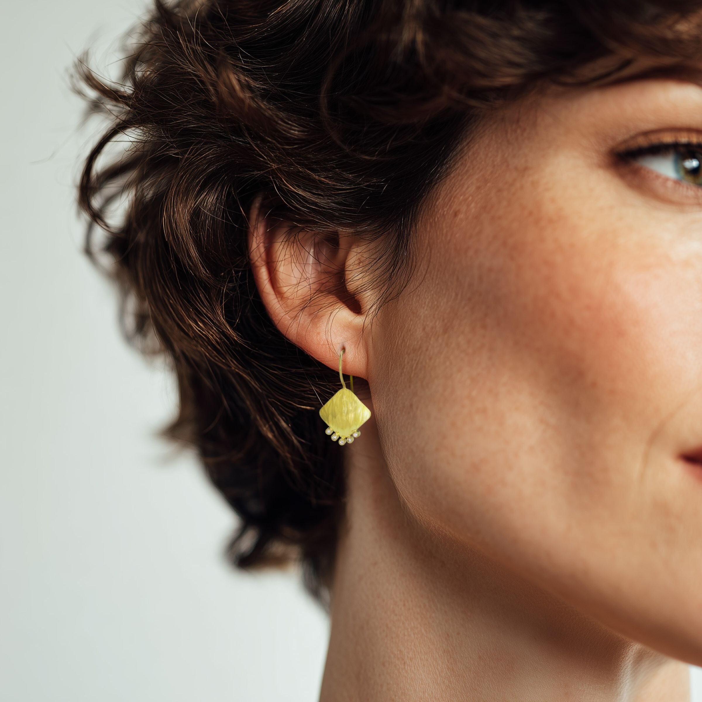Hammered Diamond Drop Earrings
