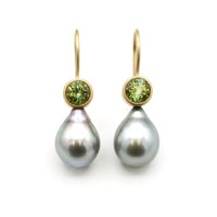 Gray Tahitian Pearls with Tourmaline Earrings