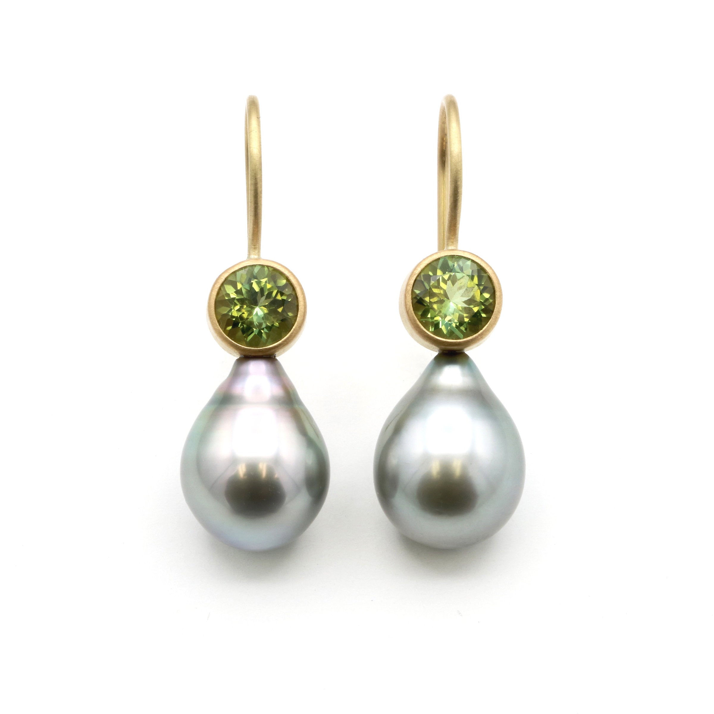 Gray Tahitian Pearls with Tourmaline Earrings