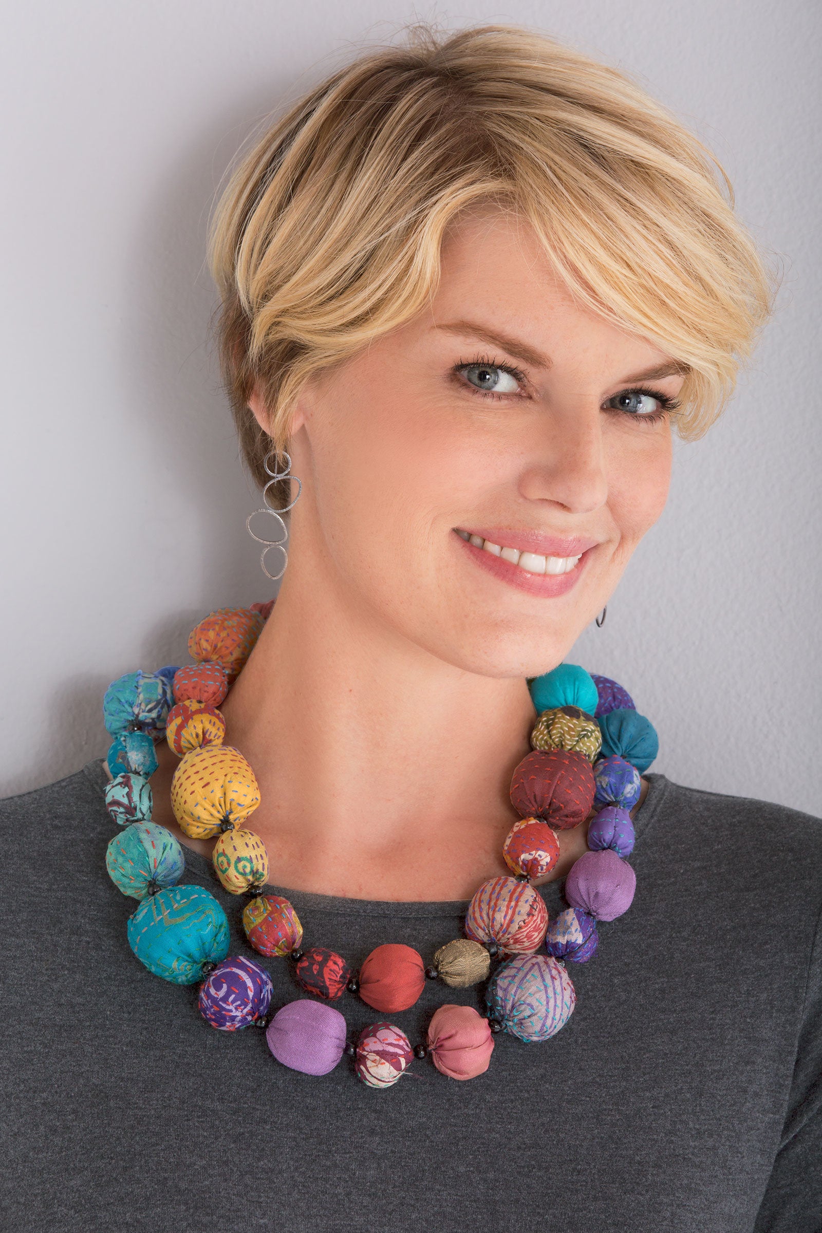Long Silk Kantha Rainbow Necklace