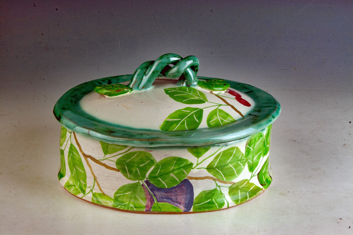 Plum and Cherry Oval Lidded Dish