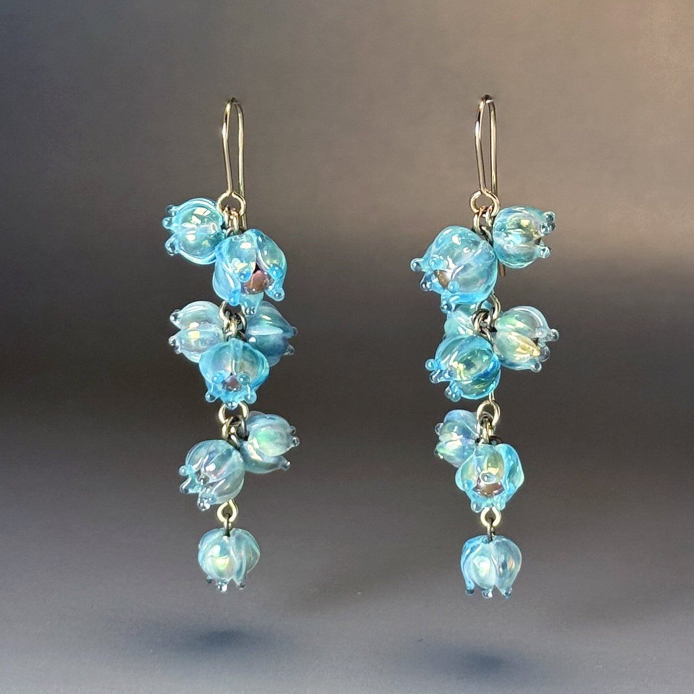 Blue Flowers Lit From Within Earrings