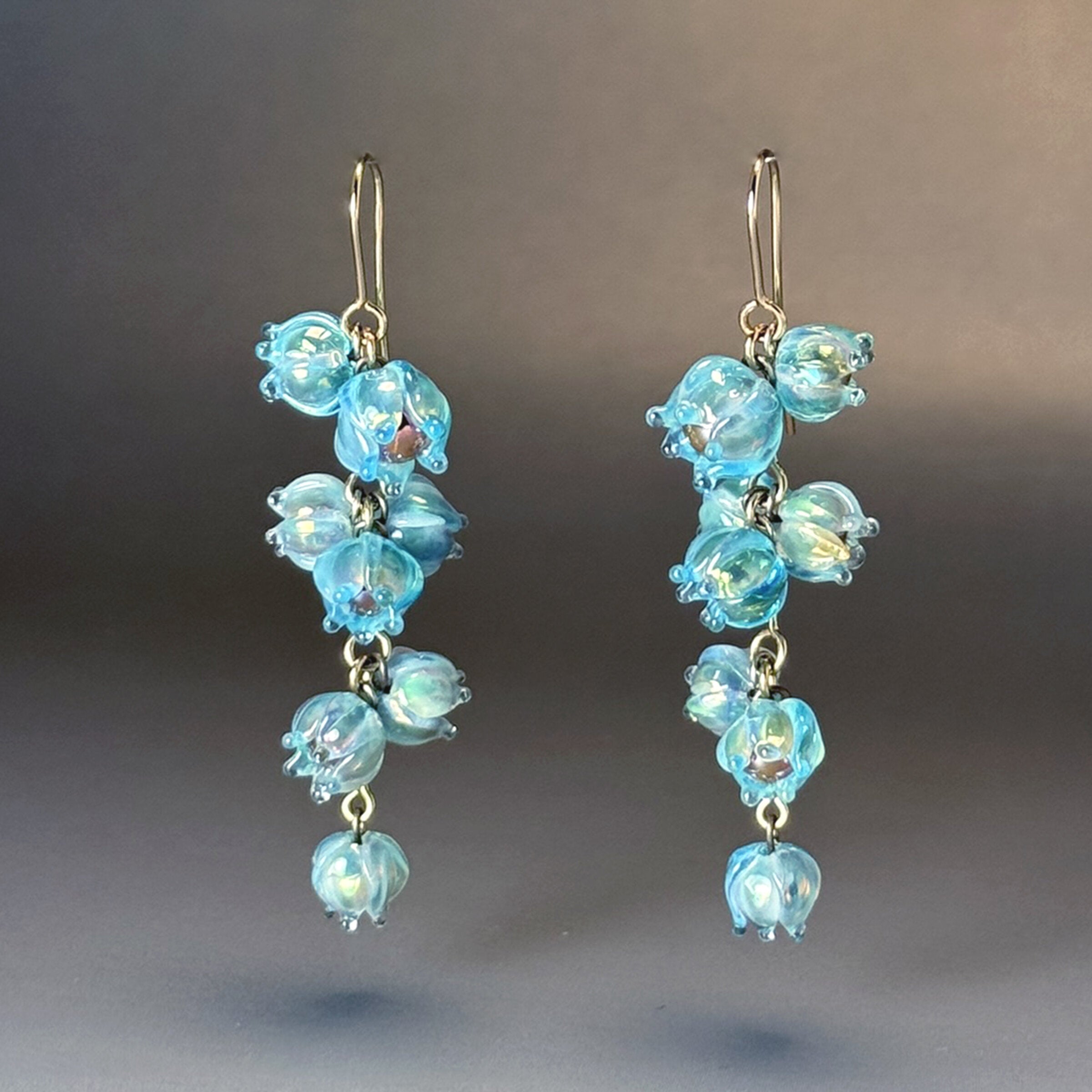 Blue Flowers Lit From Within Earrings