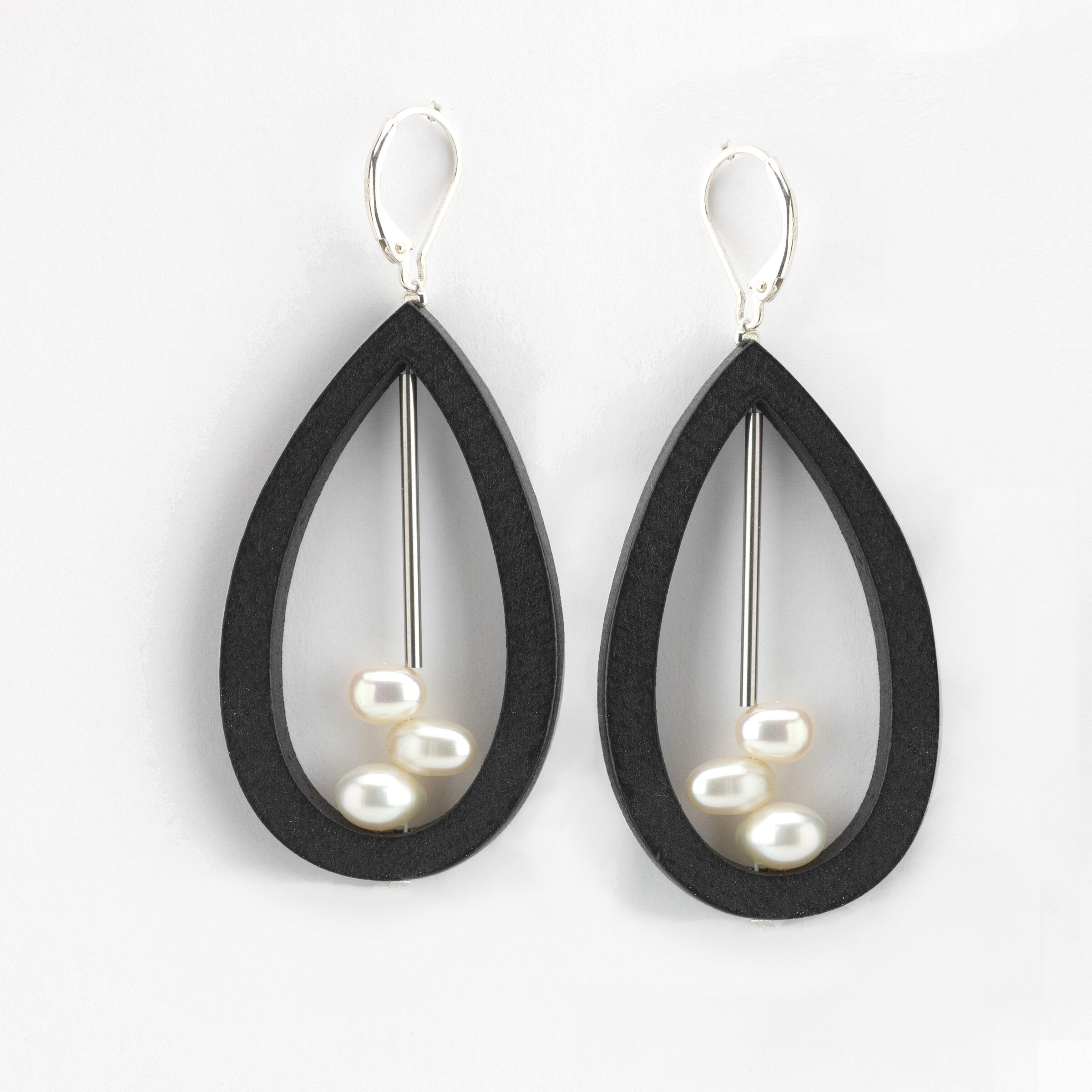 Wood & Pearl Teardrop Earrings