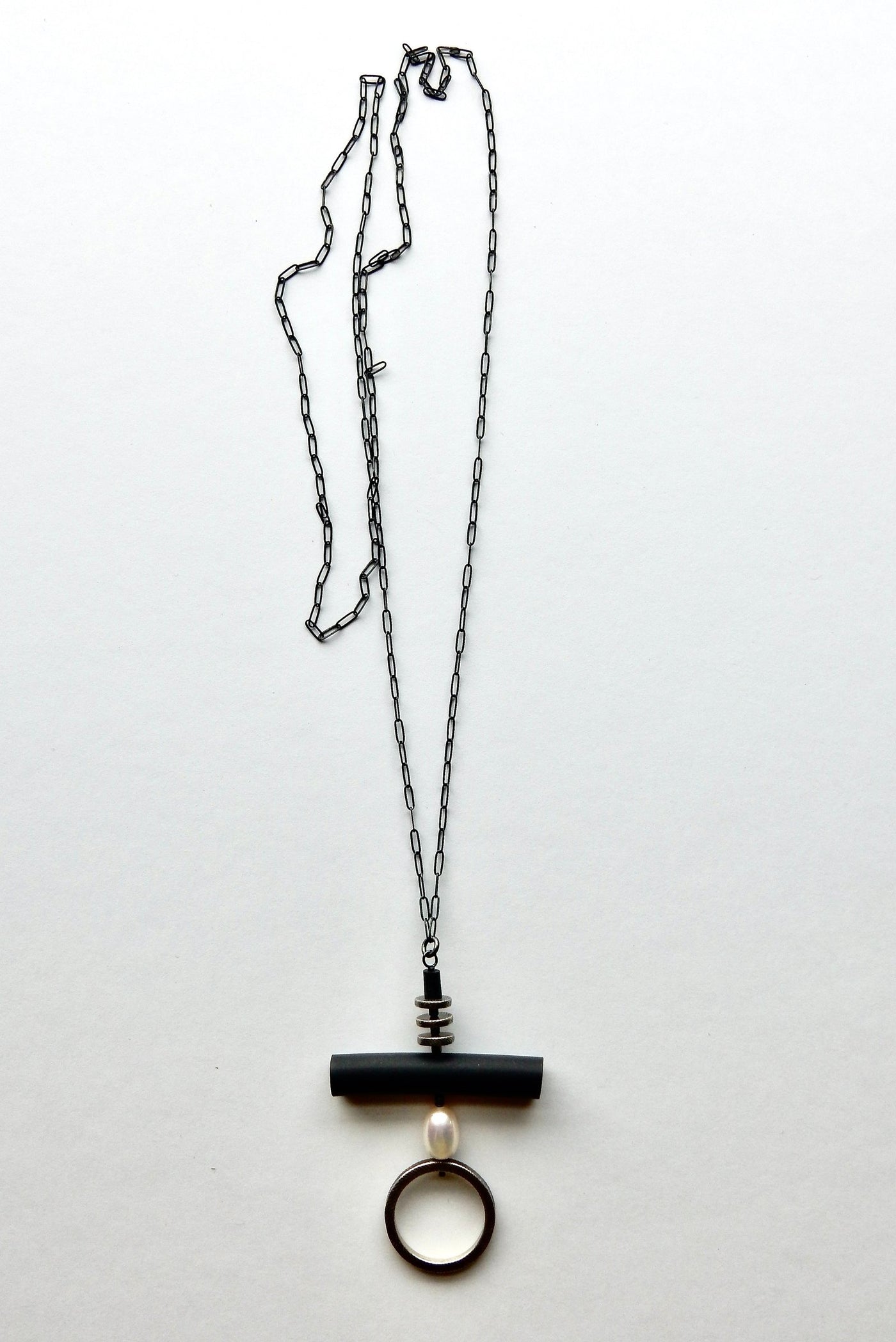 Silver, Pearl, and Rubber Necklace