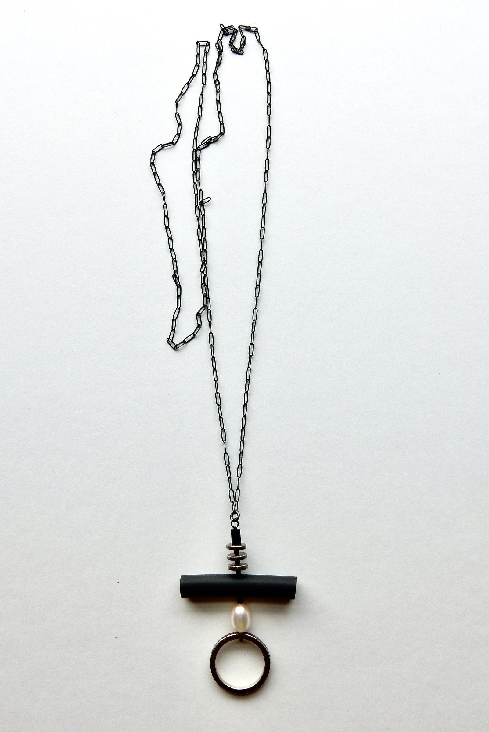 Silver, Pearl, and Rubber Necklace