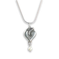 Small Flaming Heart with Pearl Necklace