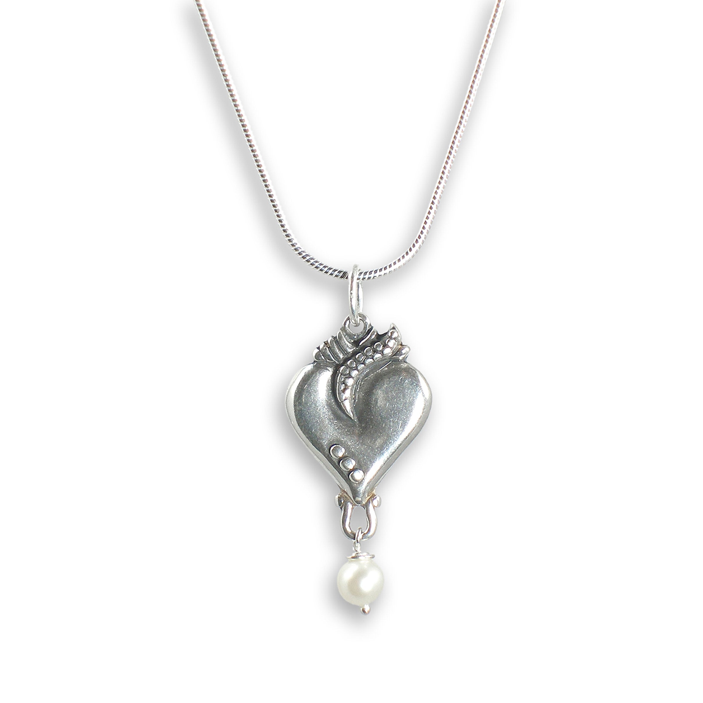 Small Flaming Heart with Pearl Necklace