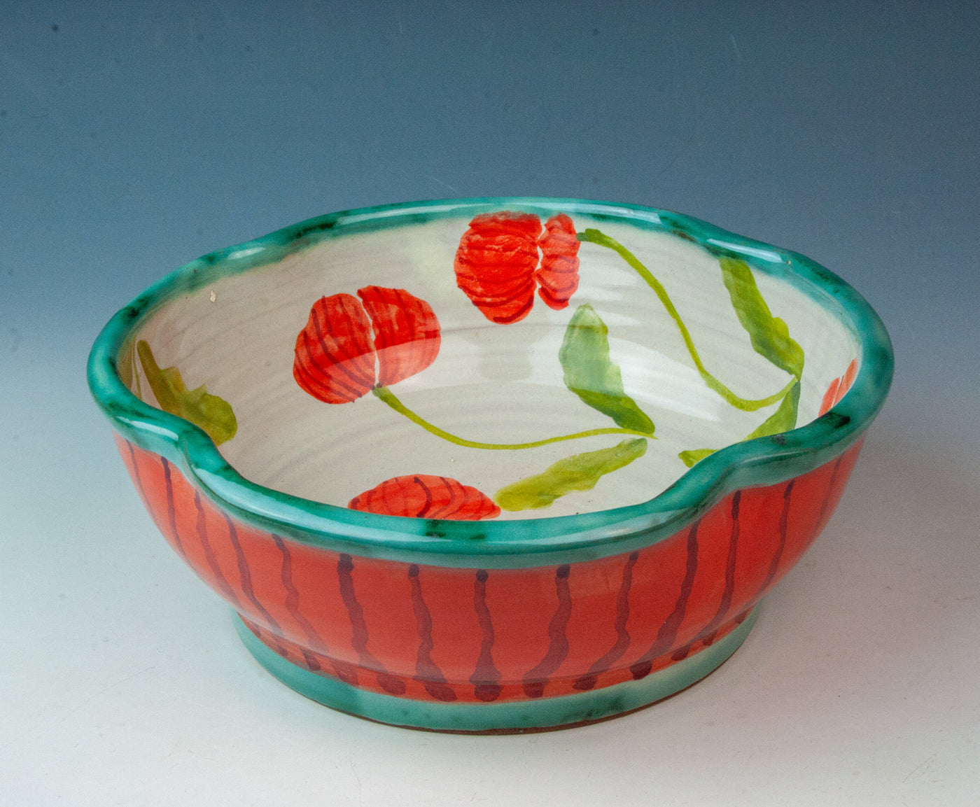 Red Poppy Serving Bowl