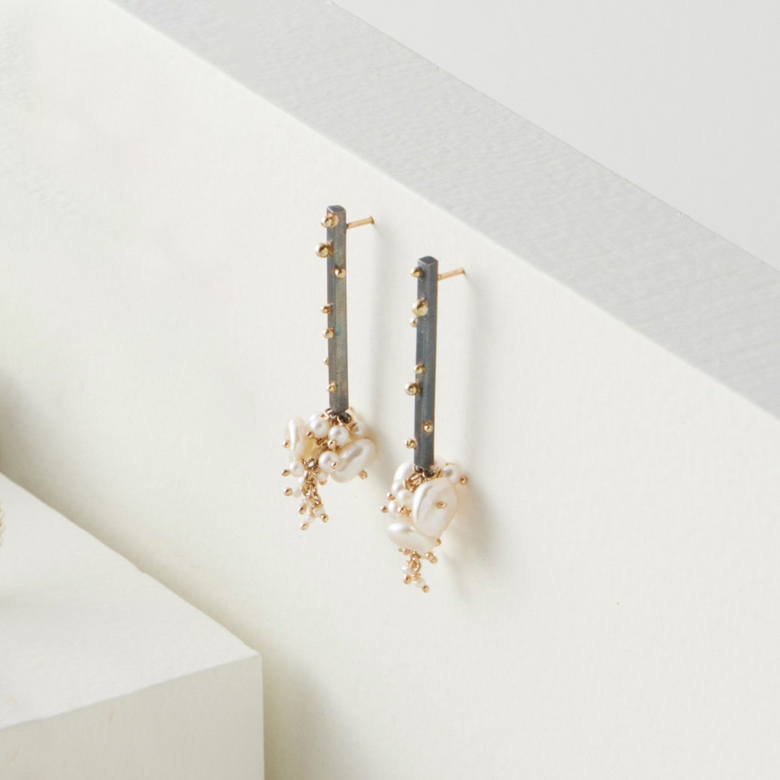Pearl Gold-Dotted Stick Earrings